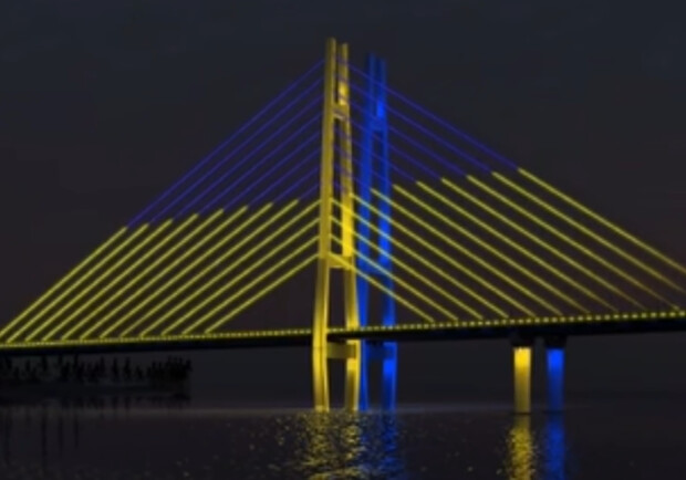 В Запорожье вантовый мост украшают подсветкой - 
