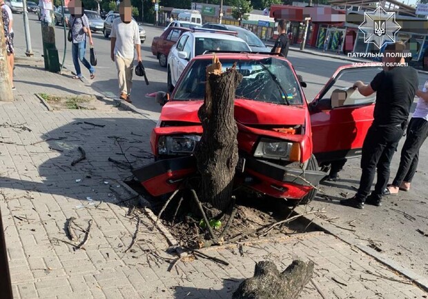 У Запоріжжі авто знесло дерево біля зупинки на Соборному проспекті - 