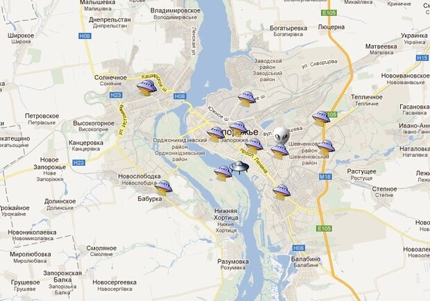 НЛО были замечены и на Шевченковском, и на проспекте Ленина. Фото maps.google.com