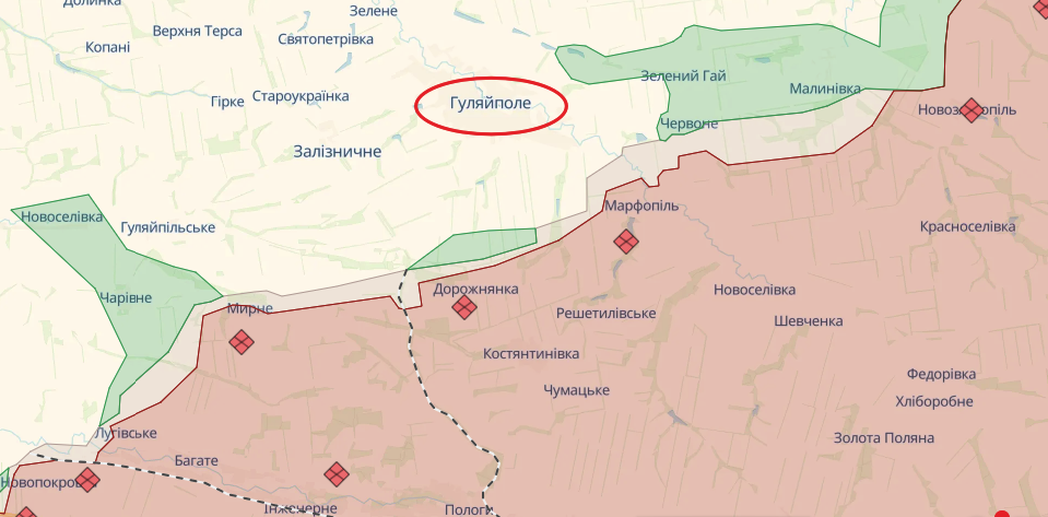 Росіяни вдарили по Гуляйполі. || фото: deepstatemap.live