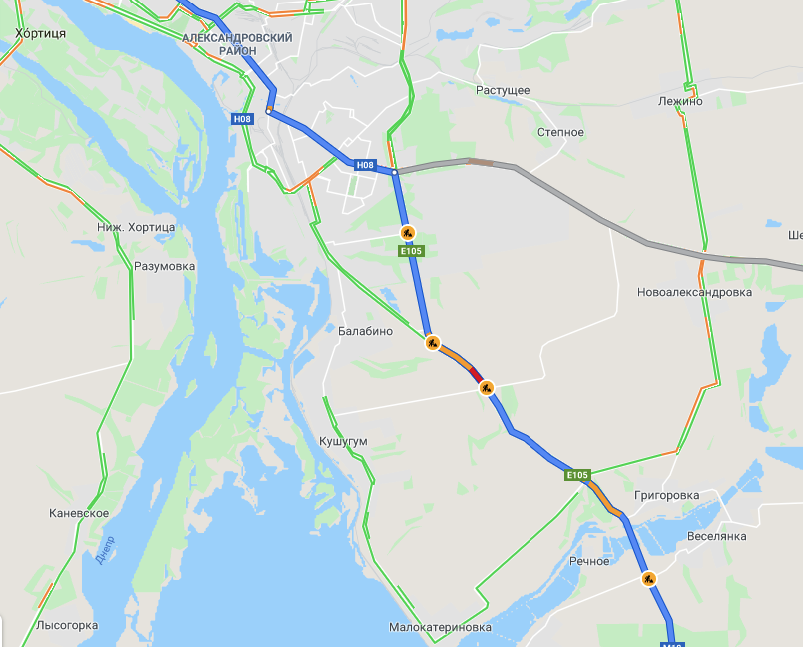 Тянучка на выезде из Запорожья / GoogleMaps