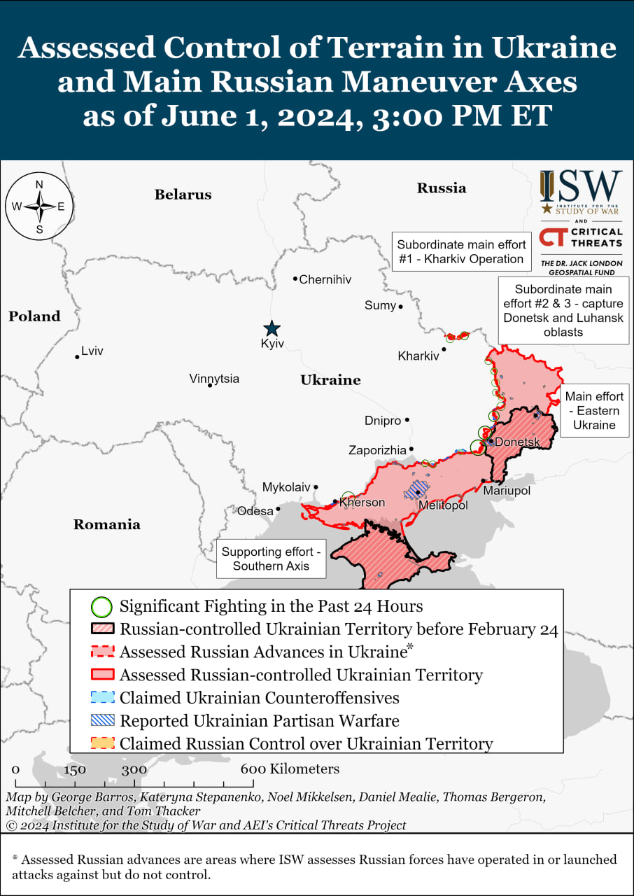 Карта боевых действий в Украине 2 июня. || источник: understandingwar.org