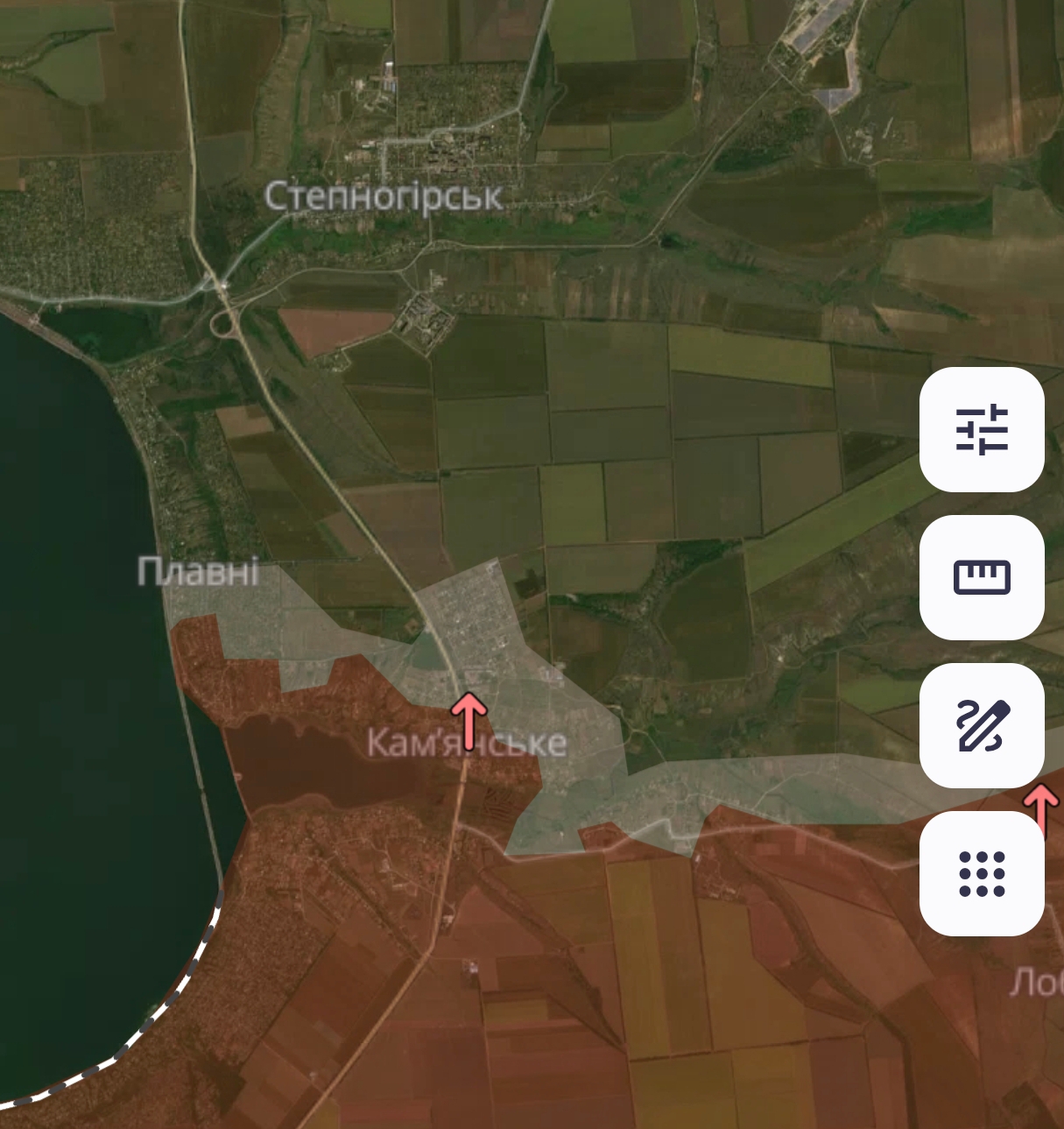 Ситуація в Кам’янському та Степногірську. Фото: DeepState 