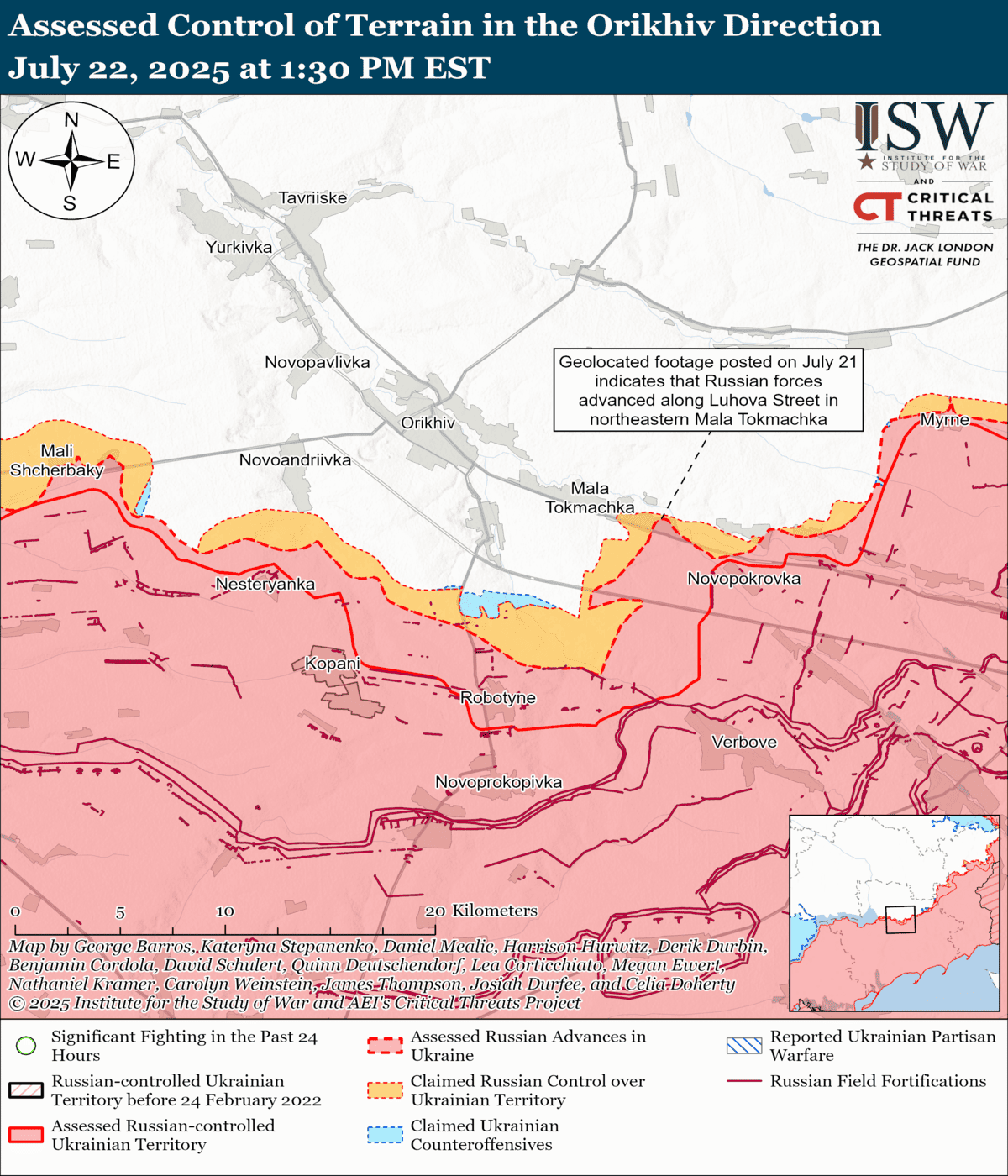 Карта боевых действий в Запорожском направлении. Фото: ISW