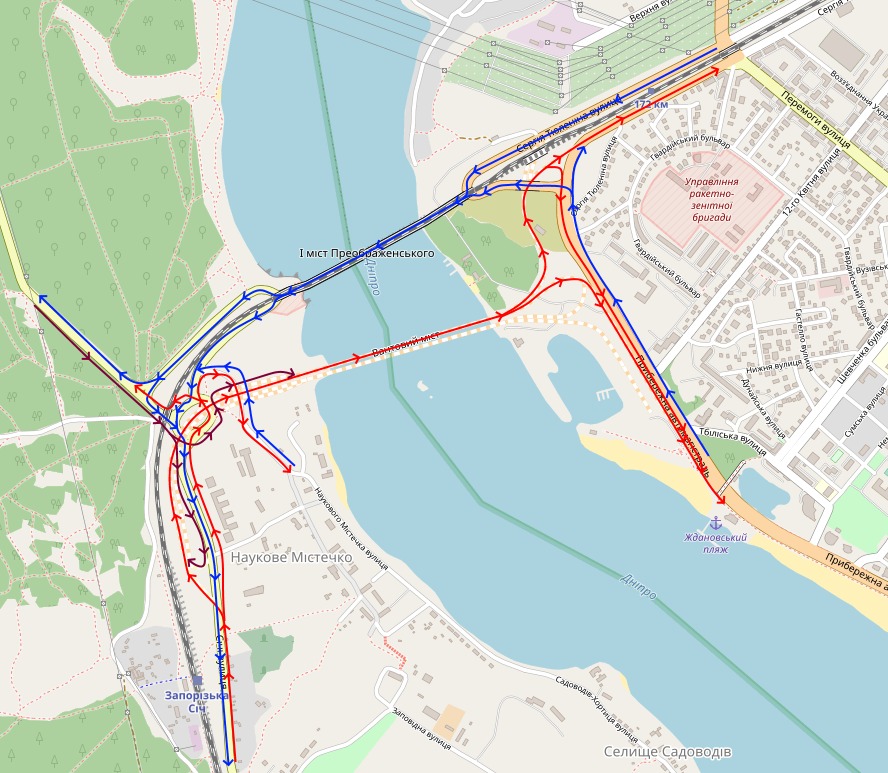 Как будет курсировать транспорт в Запорожье по вантовому мосту.
