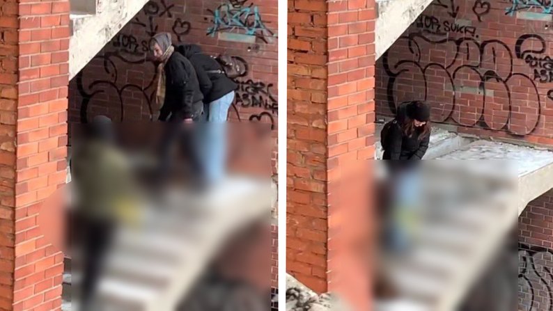 Скриншот с видео, где подростки тянут мертвую собаку. Теlegram/Труха