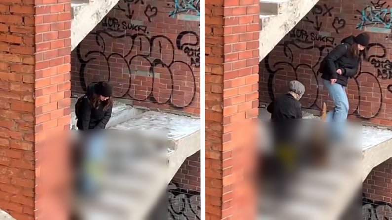 Скриншот с видео, где подростки тянут мертвую собаку. Теlegram/Труха