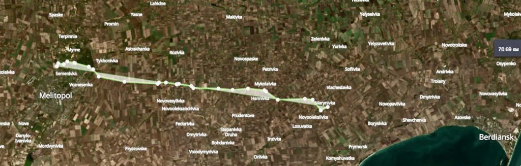 Довжина окопу на знімках супутника Sentinel-2, 04.04.2023