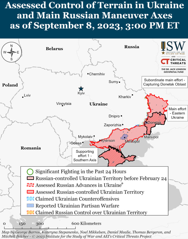Карта бойових дій в Україні 9 вересня. ||  Фото: understandingwar.org