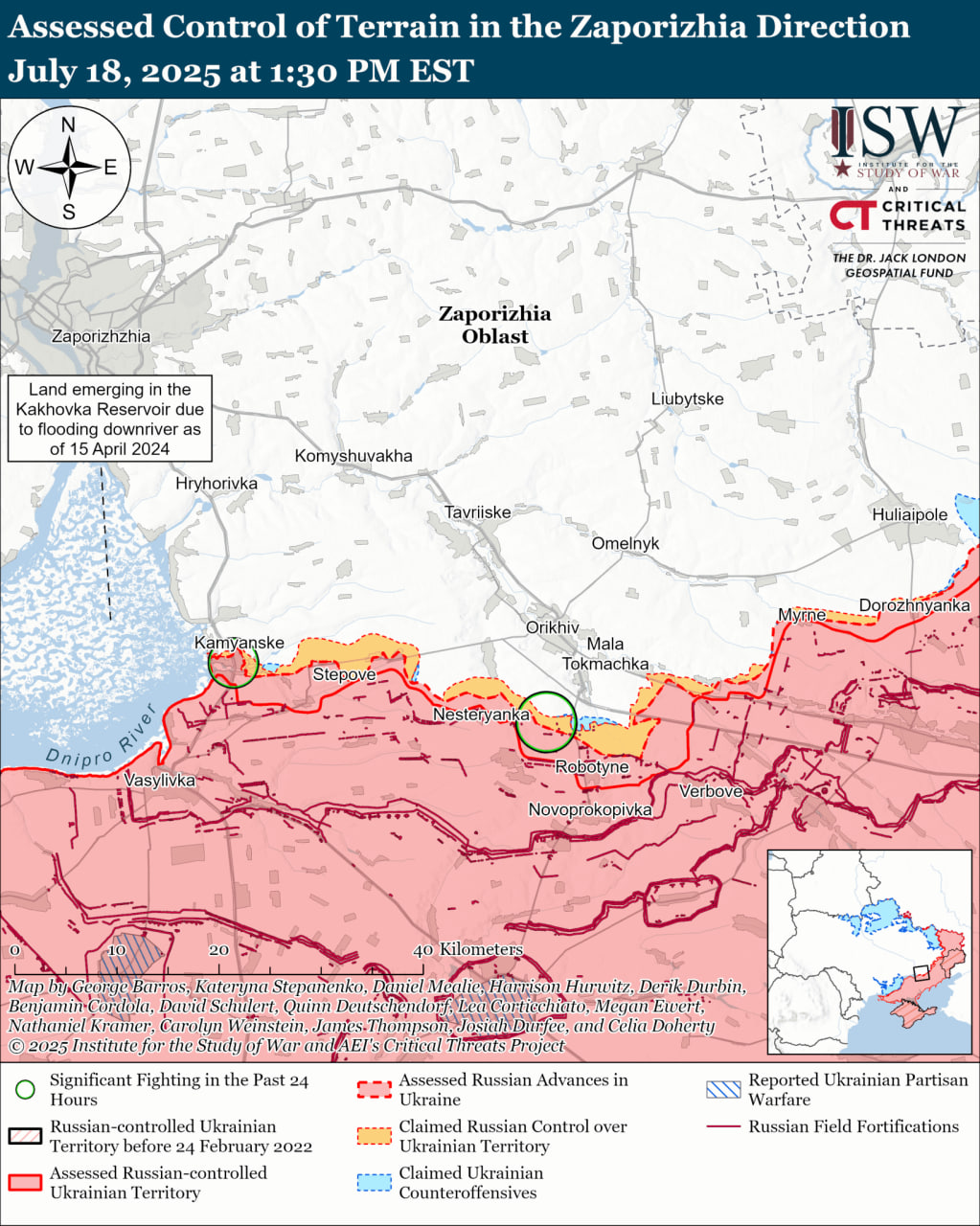 Карта бойових дій на Запорізькому напрямку. Фото: ISW