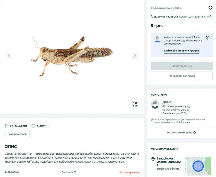 У Запоріжжі сарану продають на OLX: навіщо та в яку ціну продають