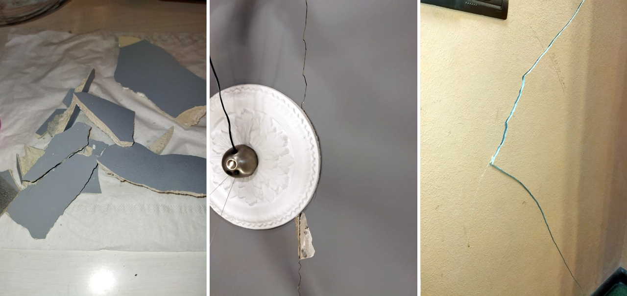 В квартирах людей осыпается штукатурка, трескаются стены.