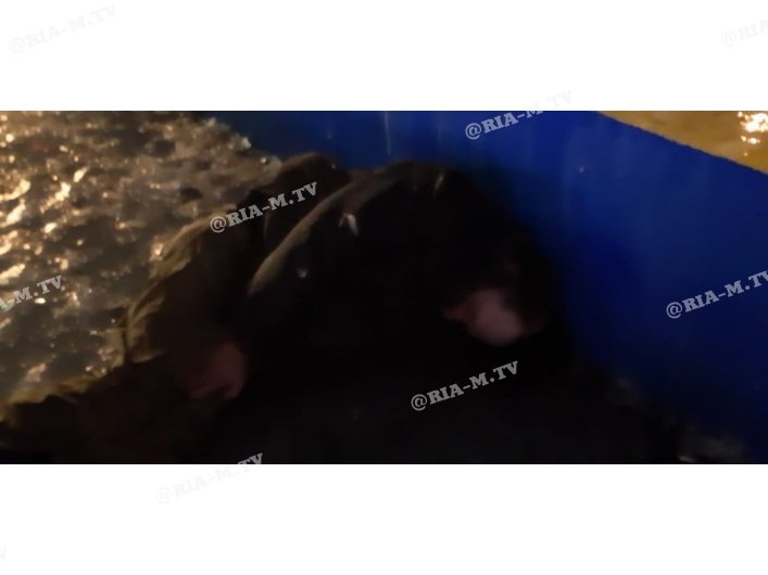 Пьяный мужчина спит в фонтане.