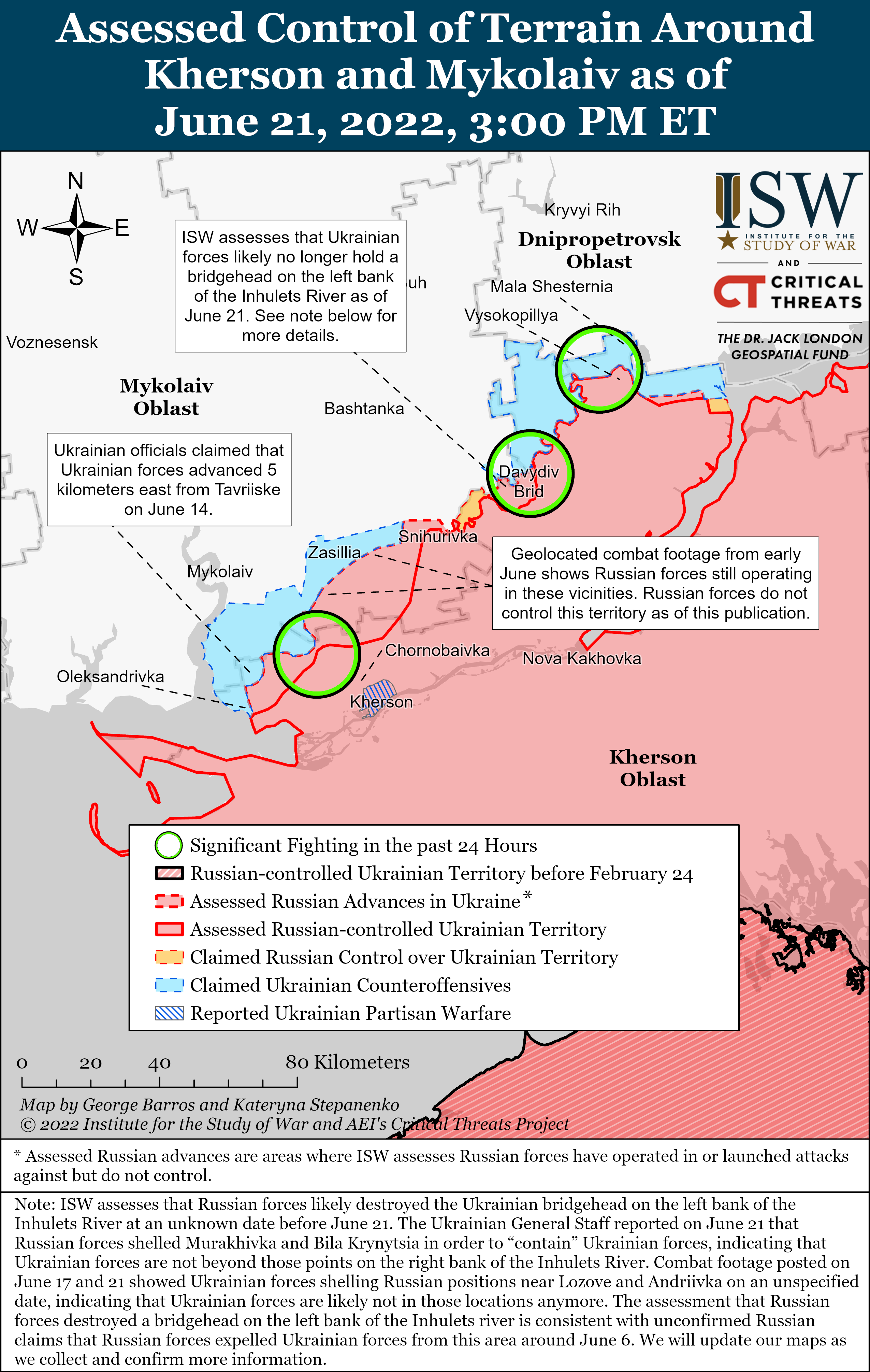 Карта бойових дій в Україні 22 червня.