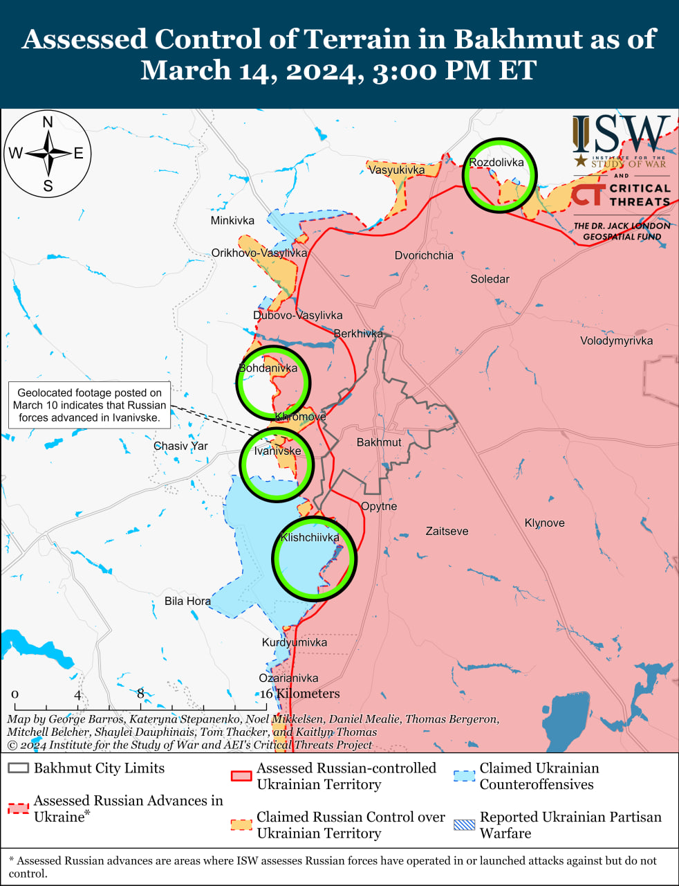 Карта бойових дій в Україні 16 березня.
