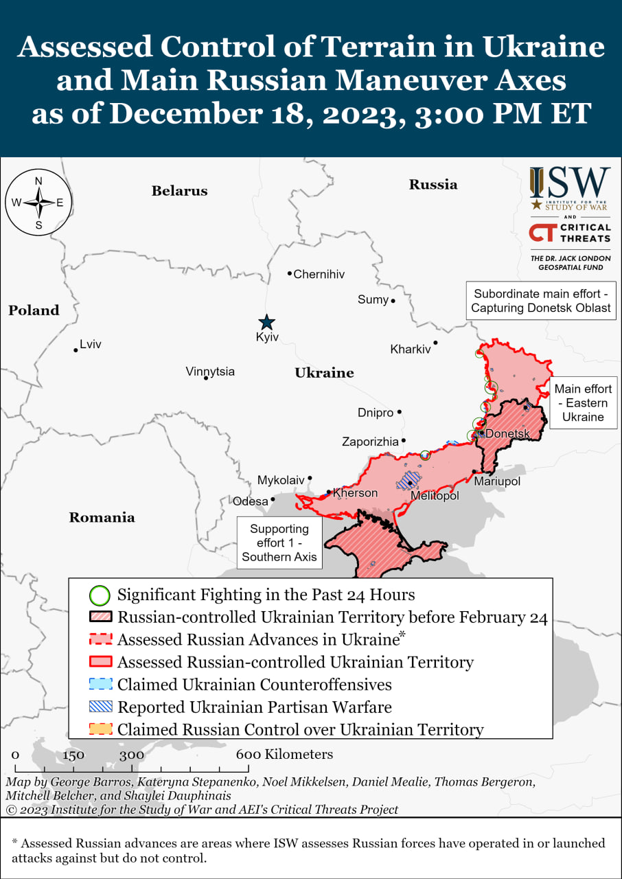 Карта бойових дій в Україні 19 грудня.
