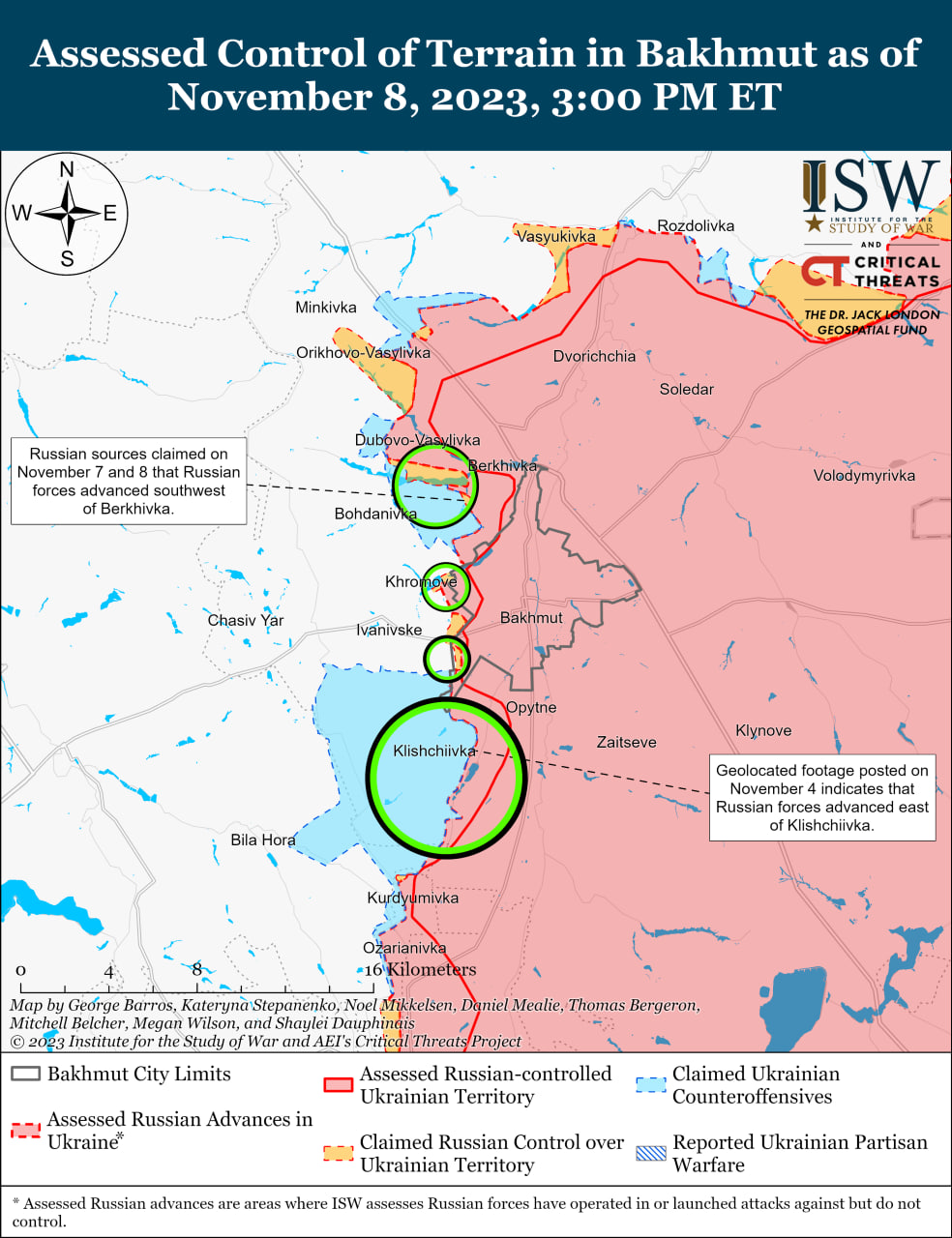 Карта бойових дій в Україні 9 листопада.