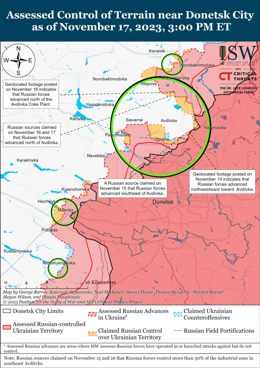 Карта бойових дій в Україні 18 листопада.